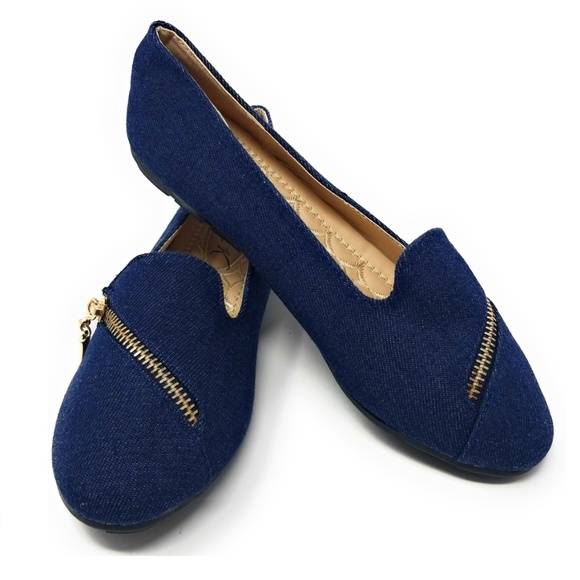 Victoria K Shoes Women Denim Zipper Flats B2846 Dark Blue Poshmark